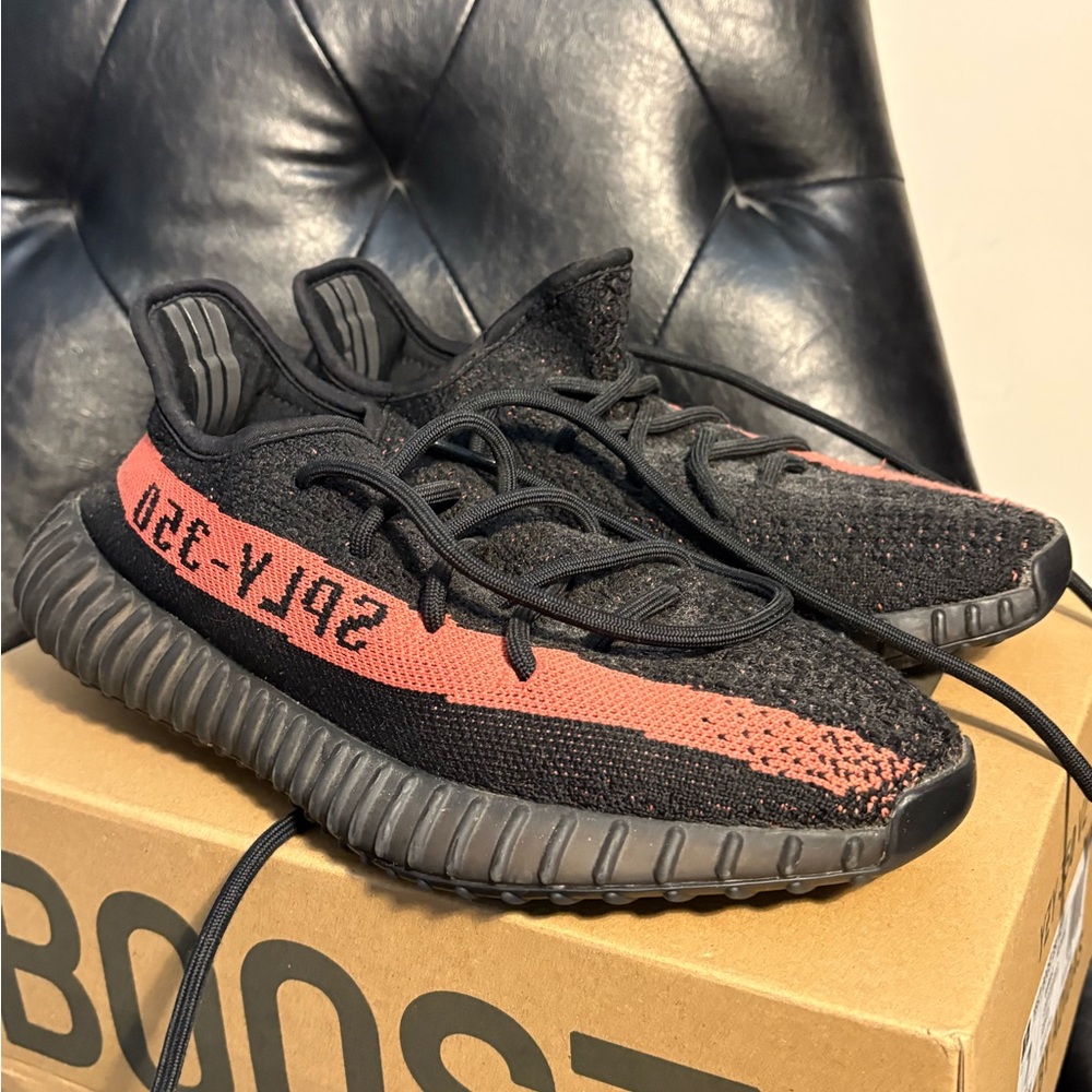 Black and Red Yeezy Boost 350 Sneakers